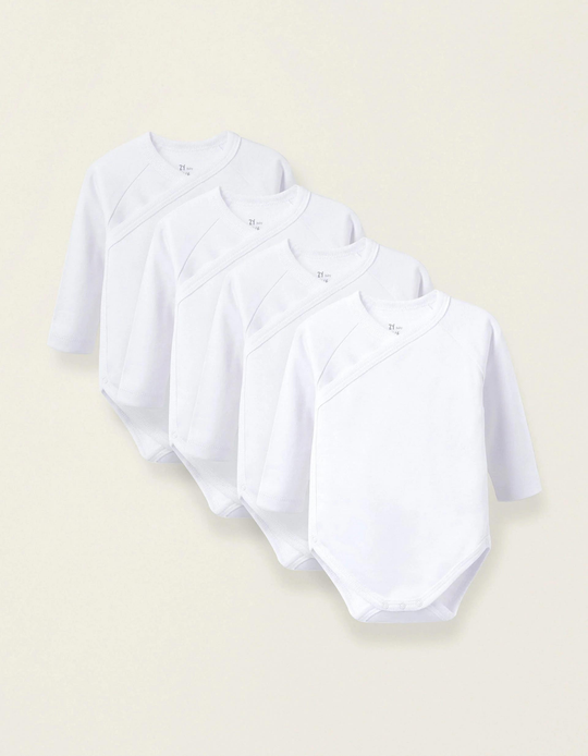 Pack Of 4 Brushed Cotton Bodysuits For Newborns And Babies, White