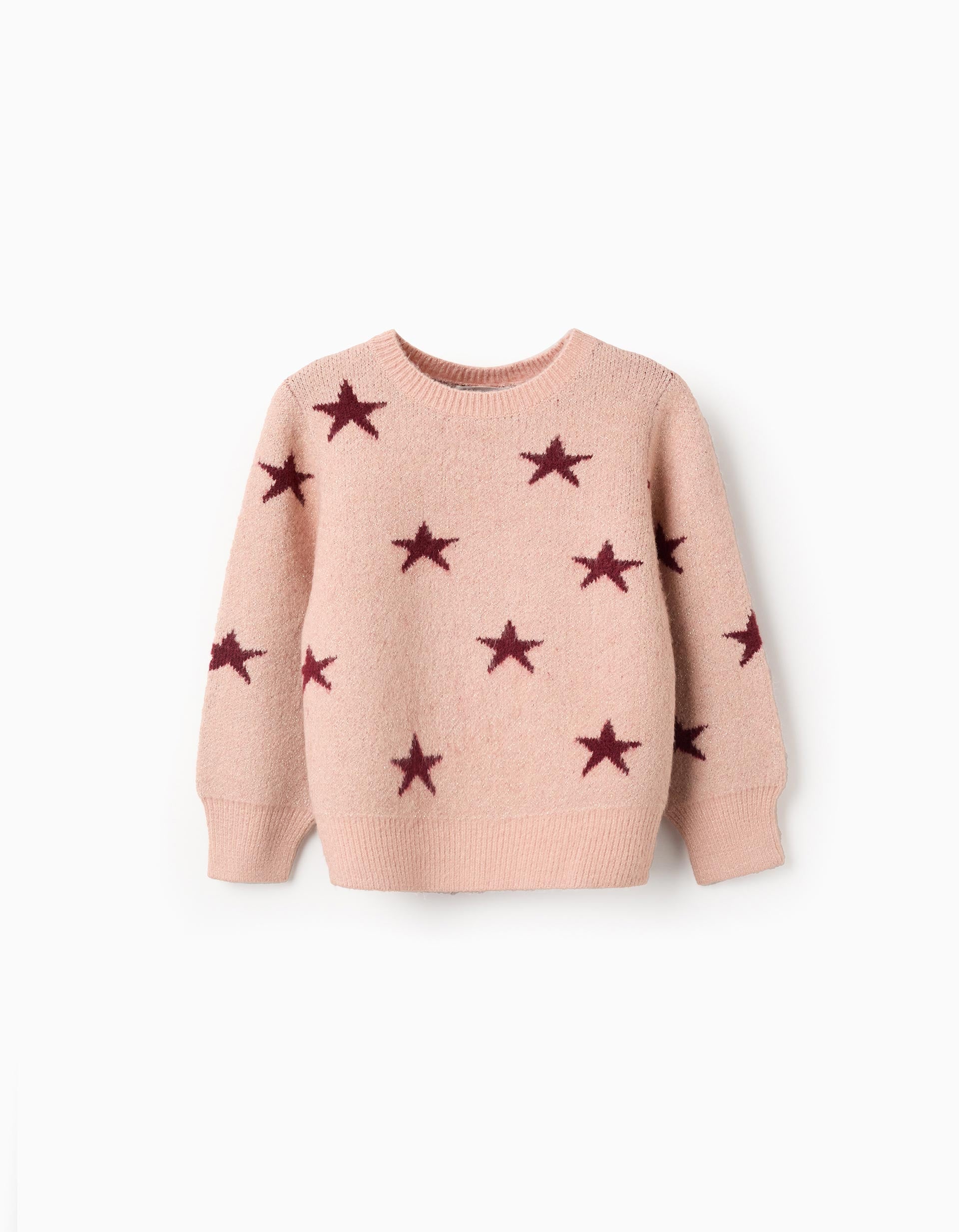 Knitted jumper with lurex stars for girls, pink/burgundy | Ziddy KSA