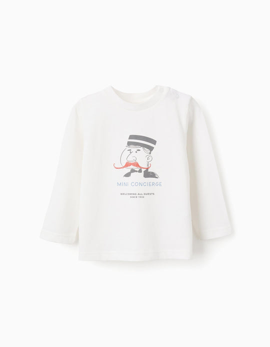 تيشيرت بأكمام طويلة للأولاد الرضع "Mini Concierge"، أبيض