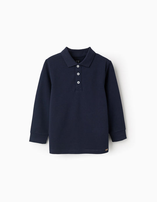 Long Sleeve Cotton Polo-shirt for Boys, Dark Blue