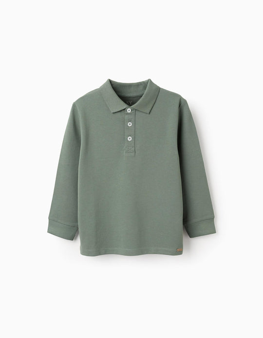 Long Sleeve Cotton Polo-shirt for Boys, Green