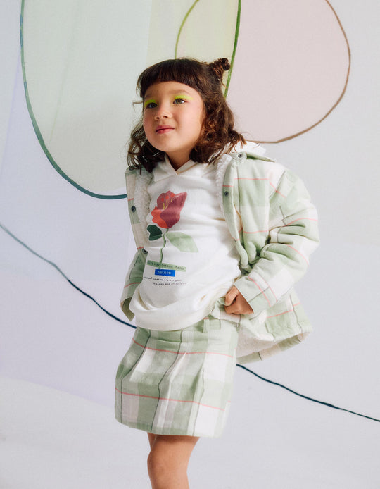 تنورة-شورت فلانيل مربعات للفتيات، أخضر
