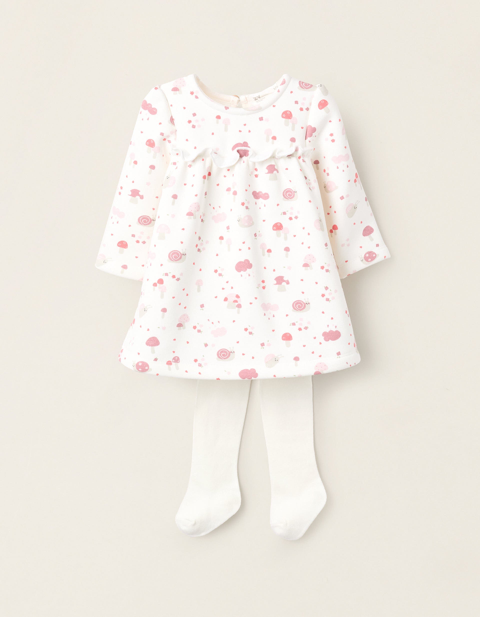 Thermal Effect Dress + Tights for Newborns 'Snail', White | Ziddy KSA