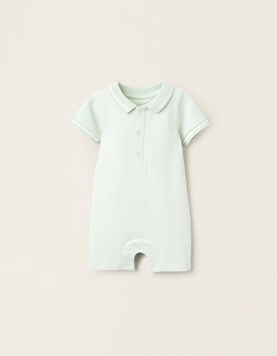 Piqué Polo Romper for Newborns, Aqua Green