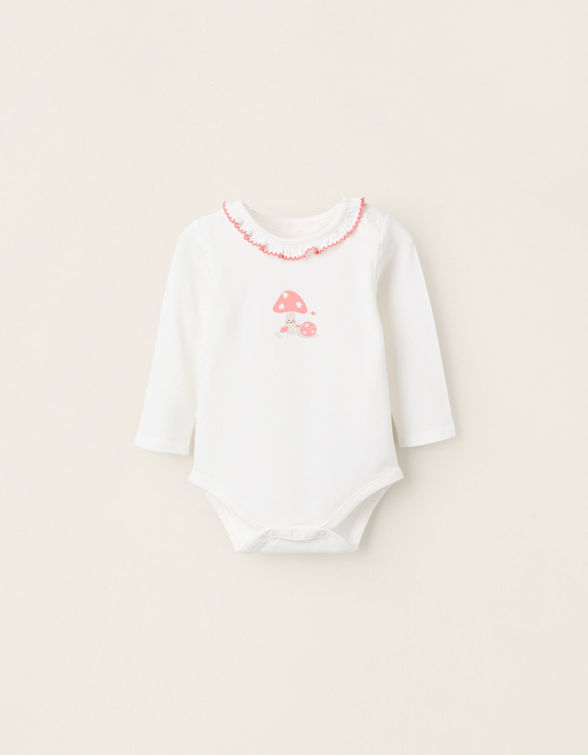 Bodysuit with Ruffles at the Collar for Newborn Girls 'Mushroom', White | Ziddy KSA