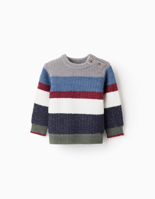 Striped Knitted Jumper with Buttons for Baby Boys, Multicolour