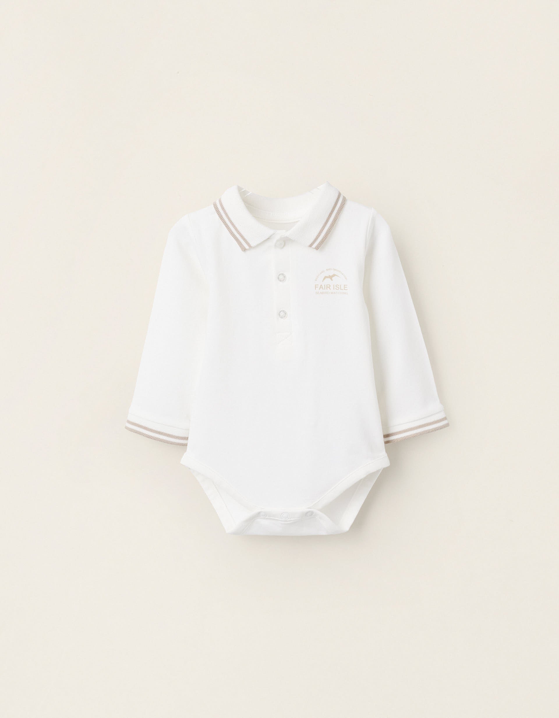 Polo Bodysuit for Newborns 'Fair Isle', White/Beige | Ziddy KSA