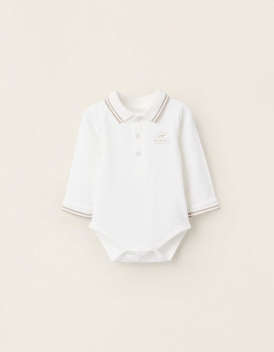 Polo Bodysuit for Newborns 'Fair Isle', White/Beige