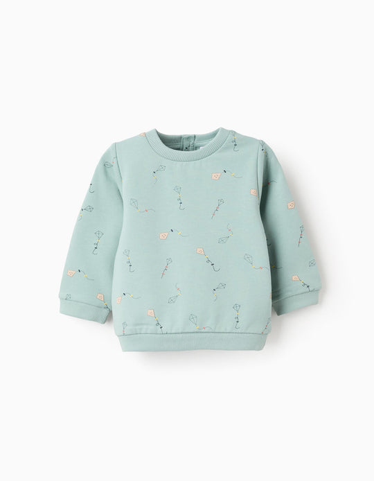 سويتشيرت مُمشّط بنقشة للمواليد "Parrot"، أخضر مائل للأزرق