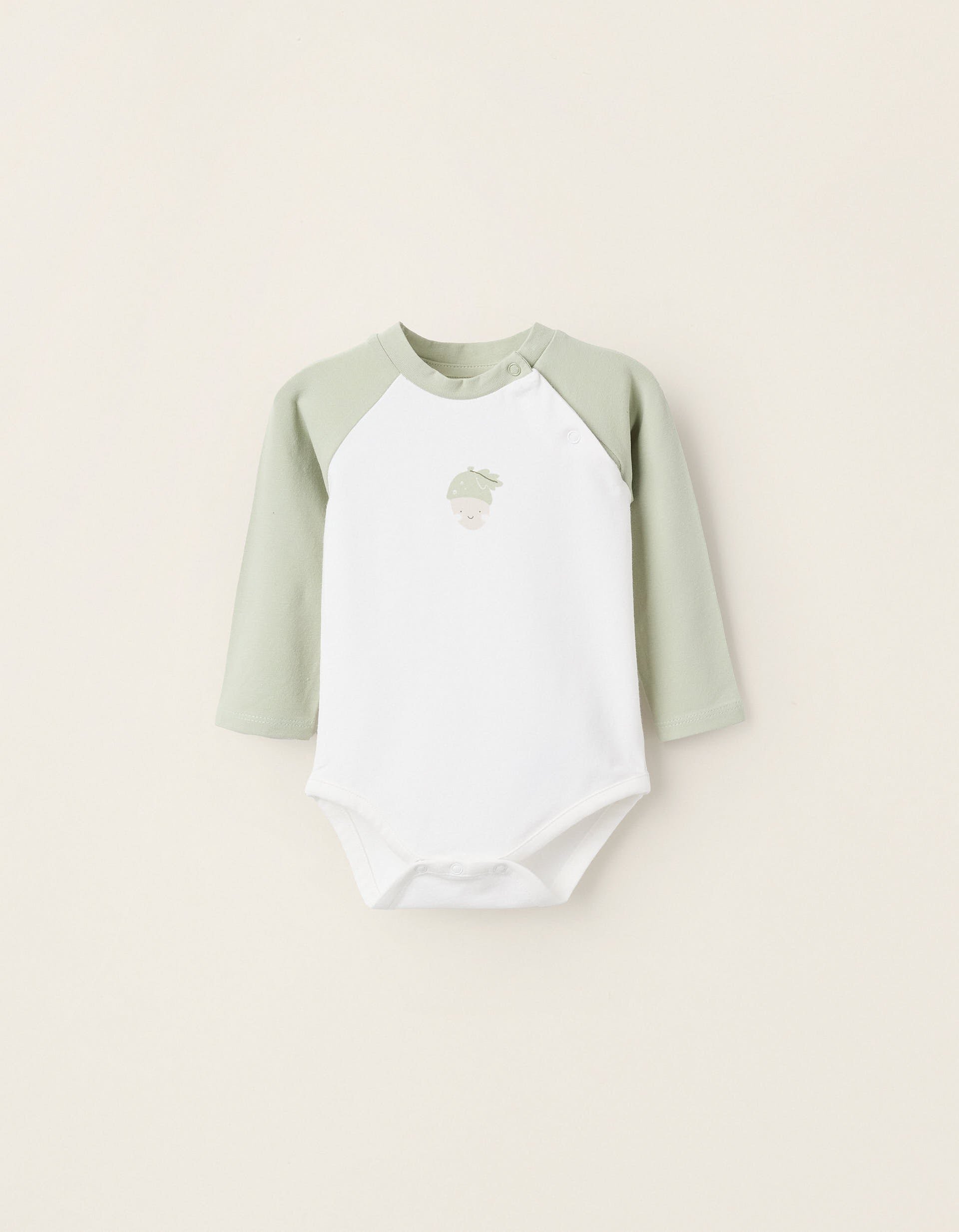 Raglan Sleeve Bodysuit for Newborns 'Nut', White/Green | Ziddy KSA