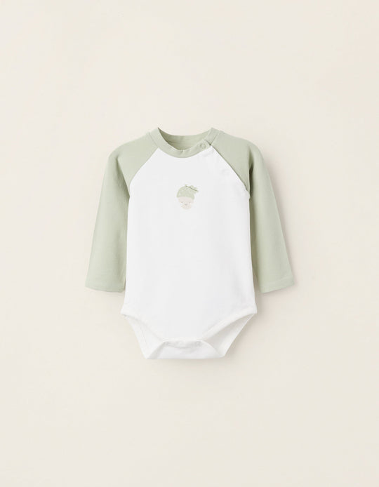Raglan Sleeve Bodysuit for Newborns 'Nut', White/Green