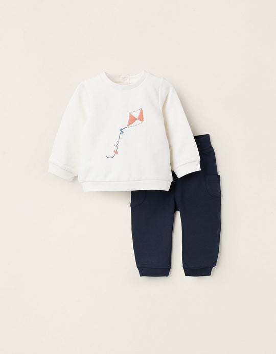 Brushed Sweatshirt + Trousers for Newborns 'Kite', White/Blue