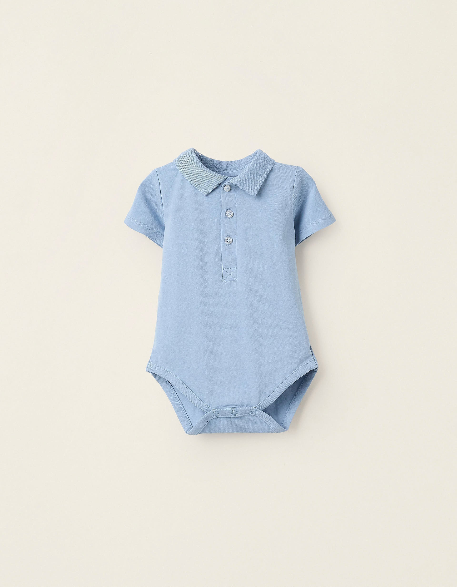 Polo-Bodysuit with Ribbed Collar for Newborns, Blue | La vie en Rose | KSA