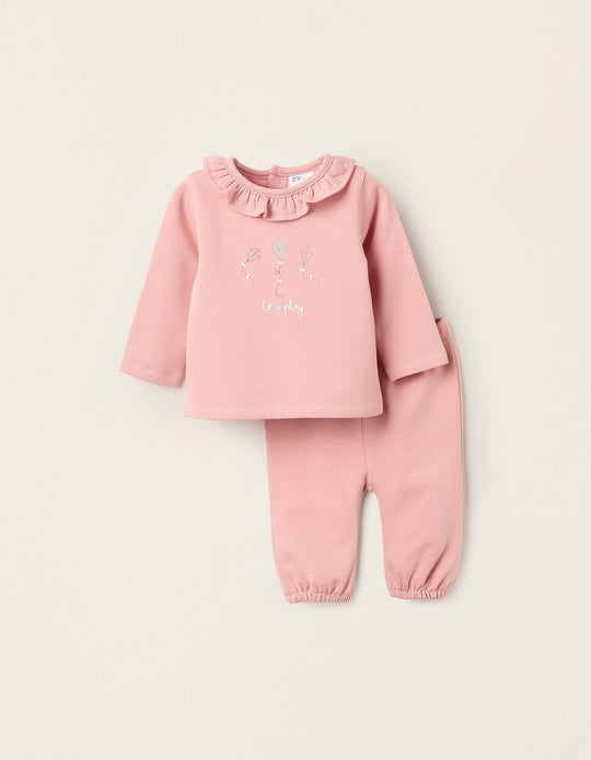 Sweatshirt + Footed Trousers for Newborn Girls 'Play', Pink
