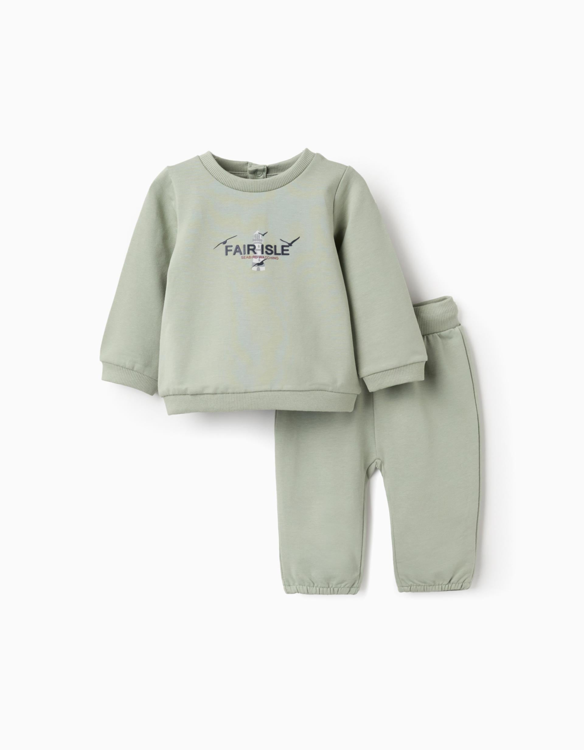 Printed Tracksuit for Newborns 'Bird Watching', Green | Ziddy KSA