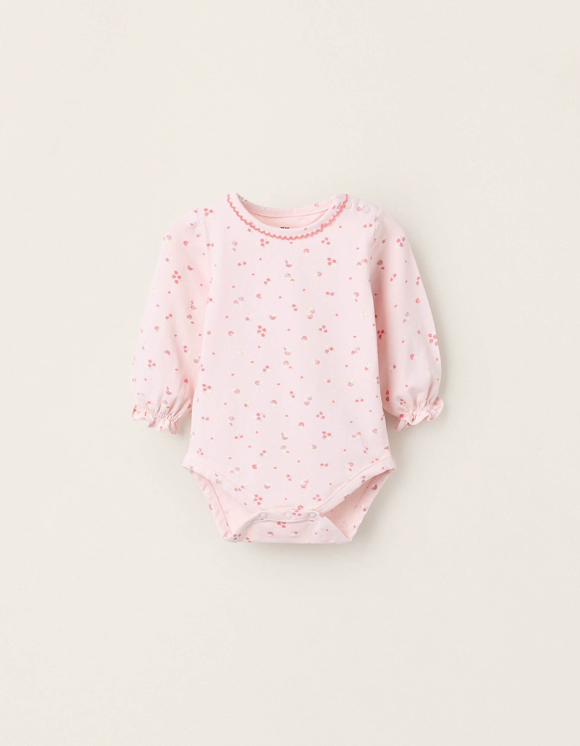 Bodysuit with Flower and Mushroom Pattern for Newborn Girls, Pink | Ziddy KSA