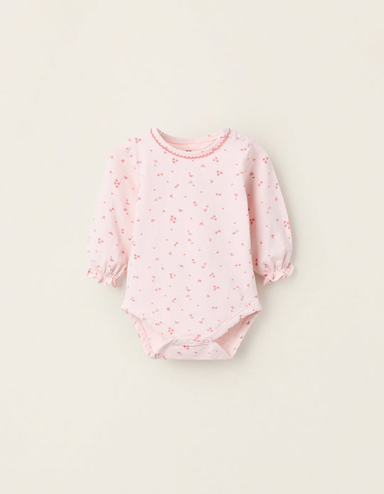 Bodysuit with Flower and Mushroom Pattern for Newborn Girls, Pink