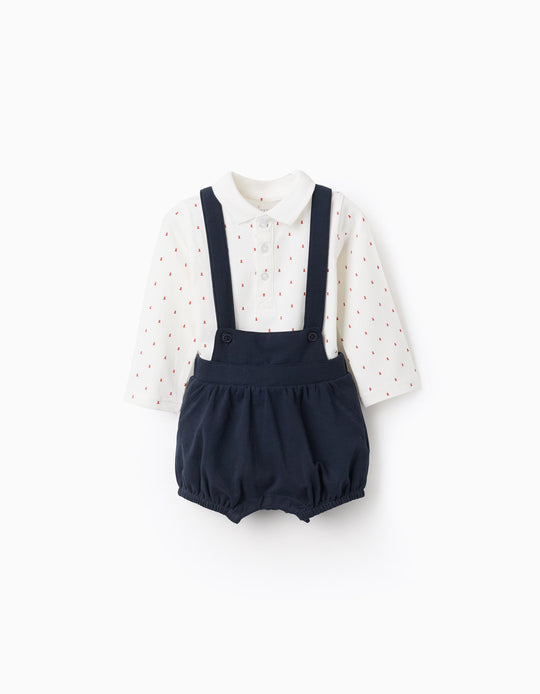 Bodysuit + Jumpsuit for Newborns 'Keys', White/Blue