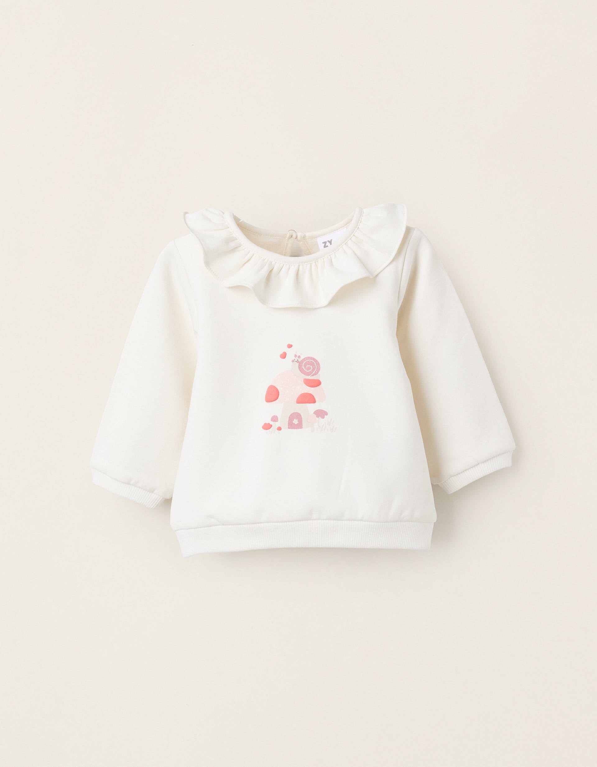Brushed Sweatshirt with Ruffles for Newborn Girls 'Mushrooms', White | Ziddy KSA