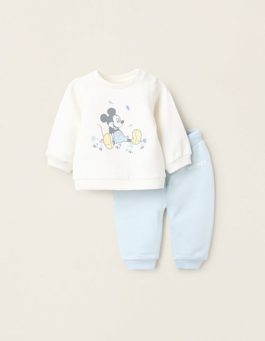 Brushed Sweatshirt + Trousers for Newborns 'Mickey', White/Blue