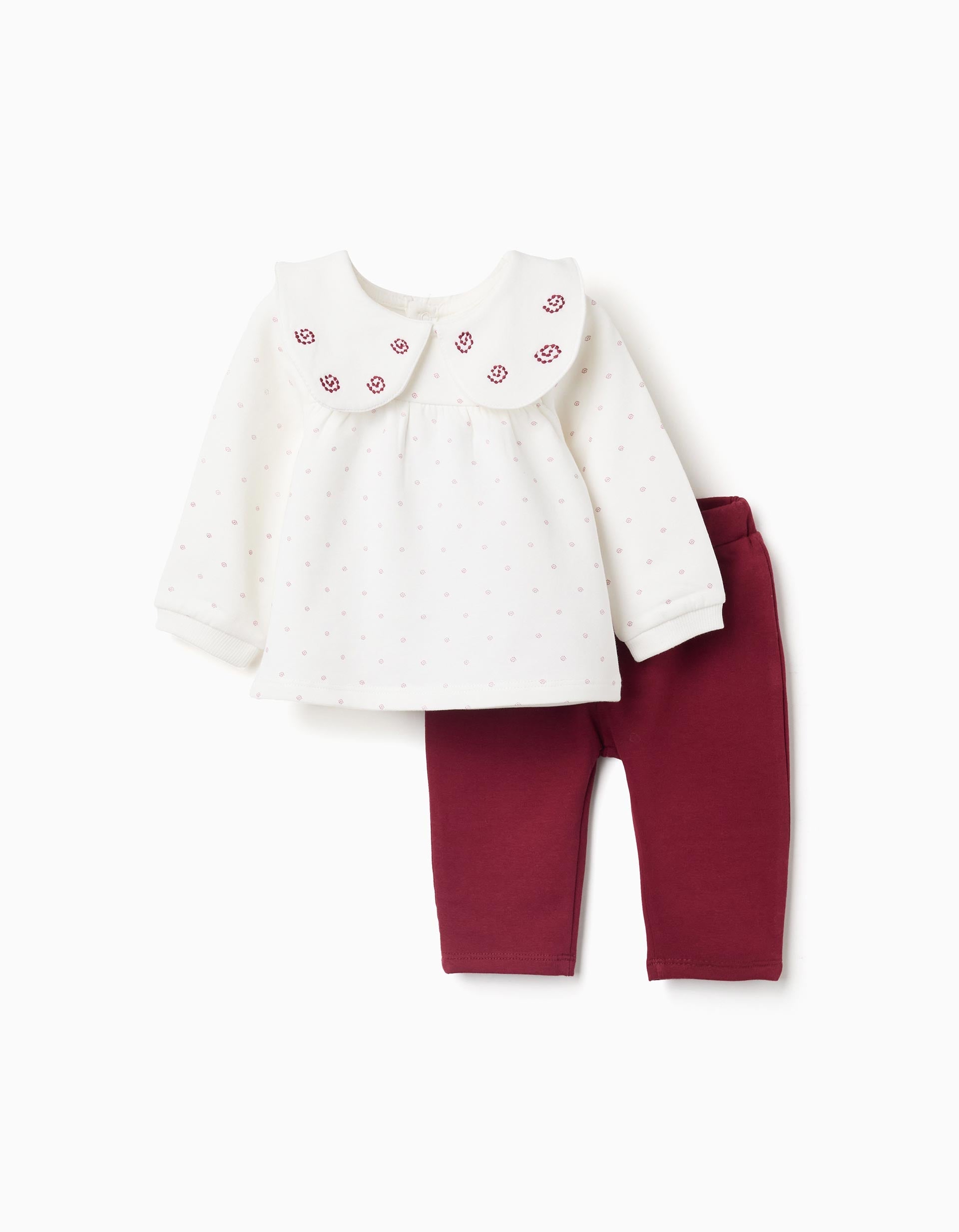 Brushed sweatshirt + trousers for newborn girls, white/burgundy | Ziddy KSA