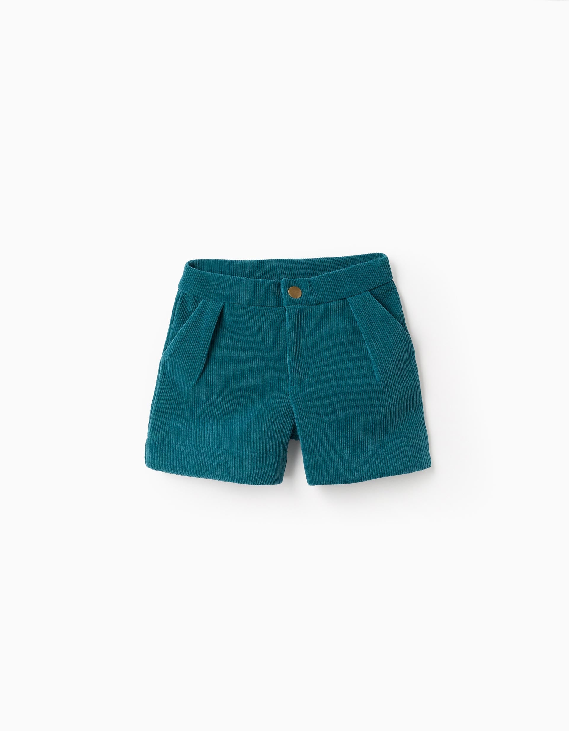 Interlock knit shorts with front pleats for girls, blue | Ziddy KSA
