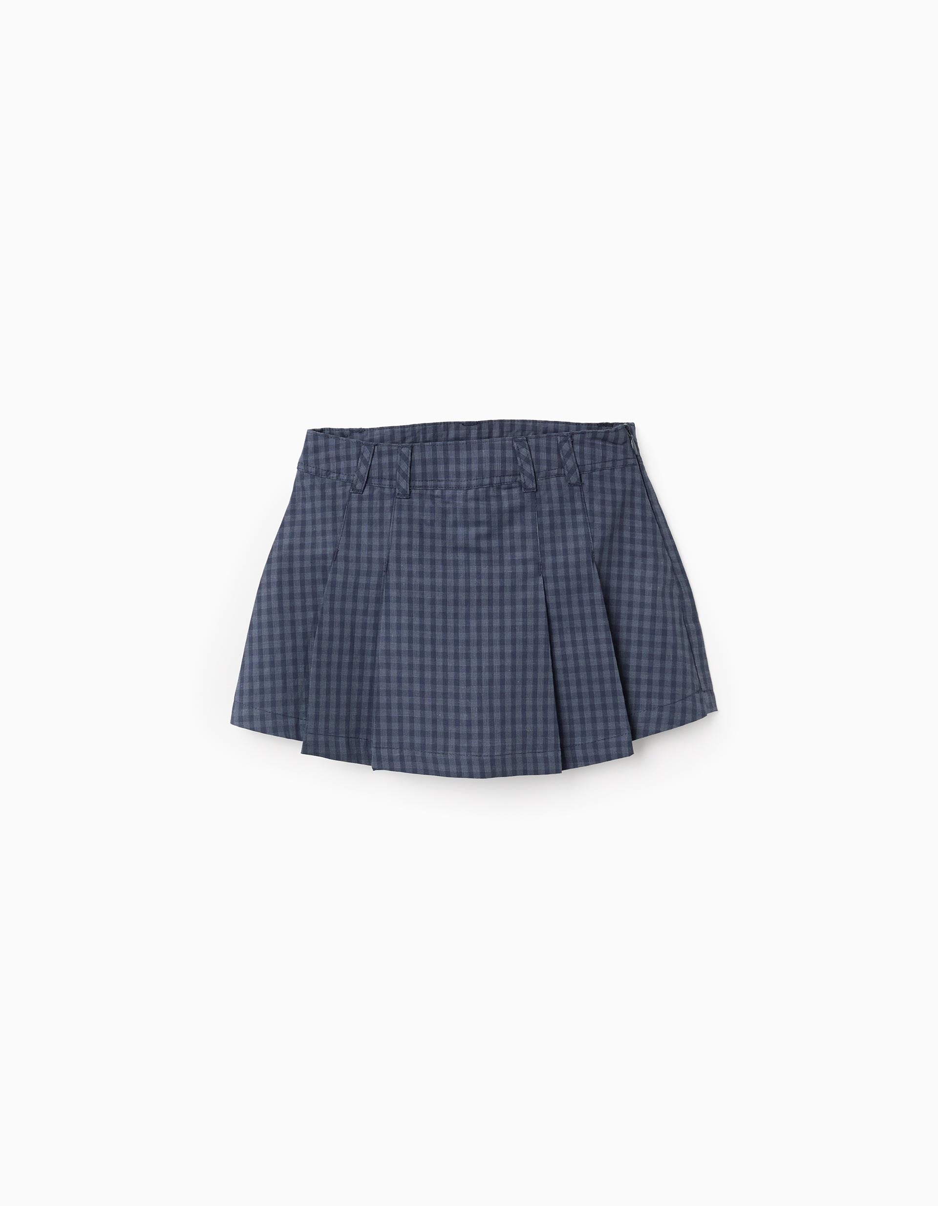Vichy Pleated Skort for Girls, Dark Blue | Ziddy KSA