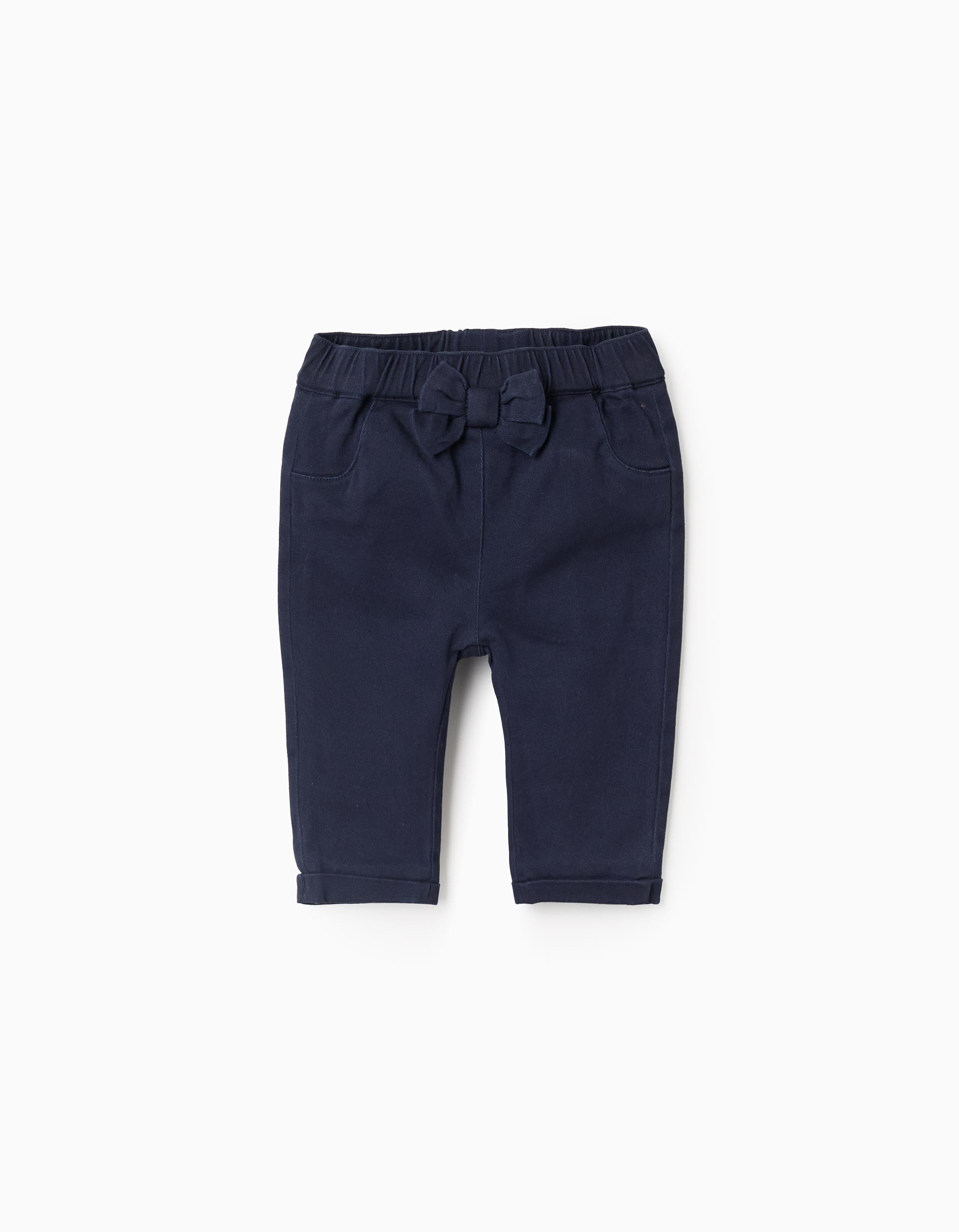 Twill Trousers with Bow for Newborns, Dark Blue | La vie en Rose | KSA