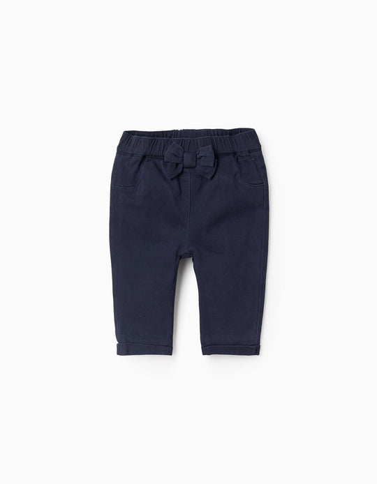 Twill Trousers with Bow for Newborns, Dark Blue