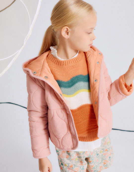 كنزة بخطوط مموجة للفتيات، برتقالي