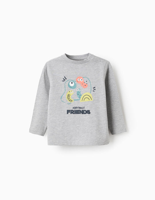 Long Sleeve Cotton T-Shirt for Baby Boys 'Friends', Grey