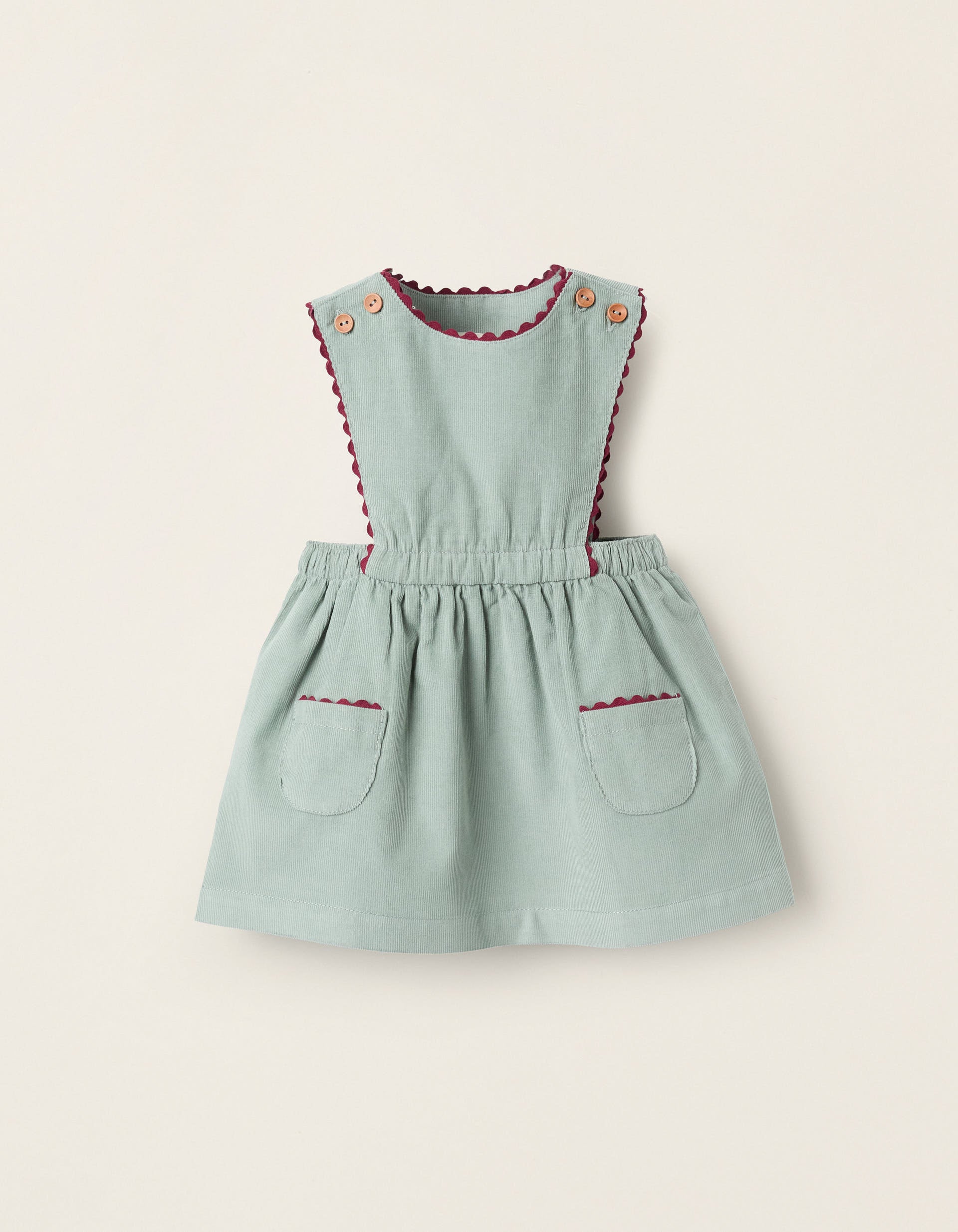 Corduroy Pinafore Dress for Newborn Girls, Green/Burgundy | Ziddy KSA