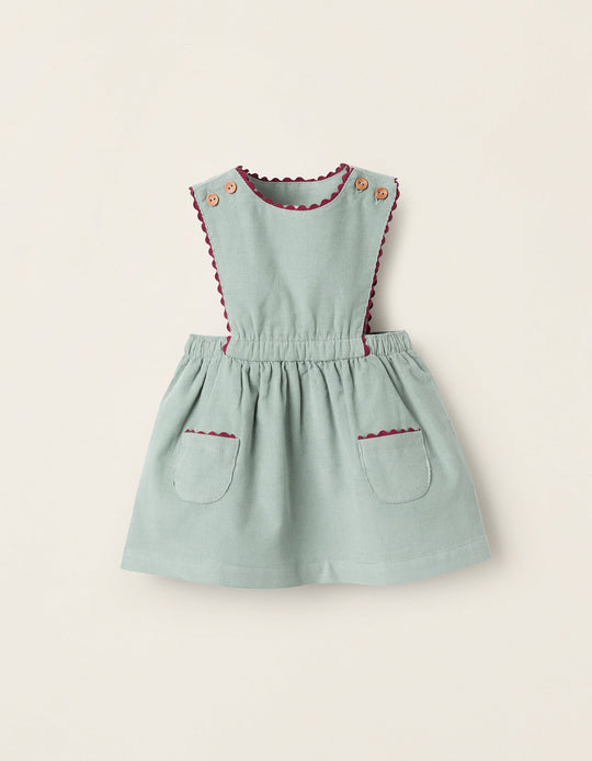 Corduroy Pinafore Dress for Newborn Girls, Green/Burgundy