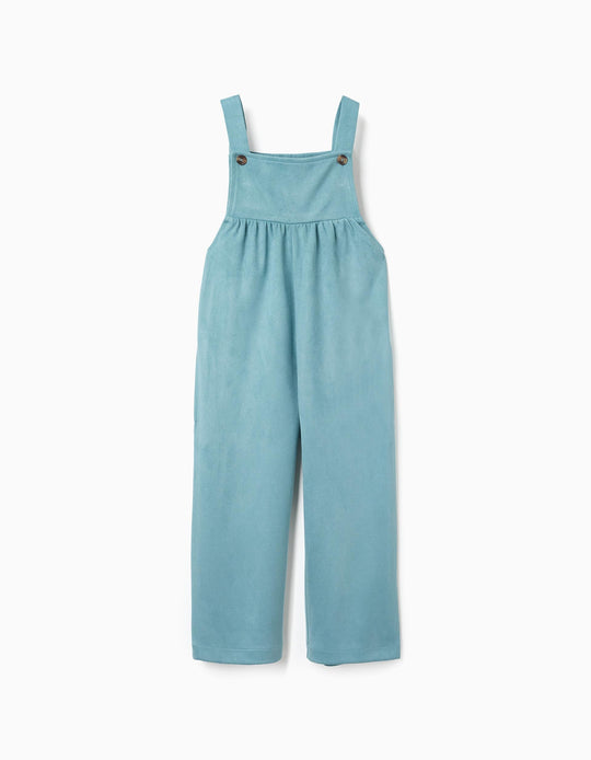 Interlock knit dungarees with seam pockets for girls, light blue