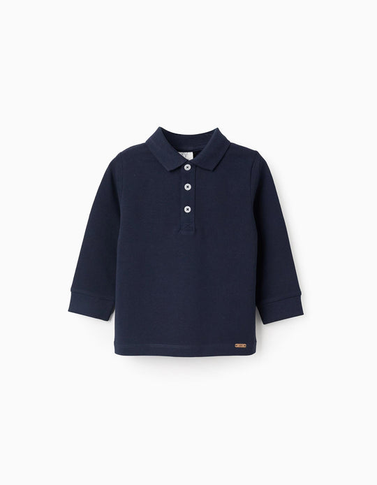 Long Sleeve Cotton Polo-shirt for Baby Boys, Dark Blue