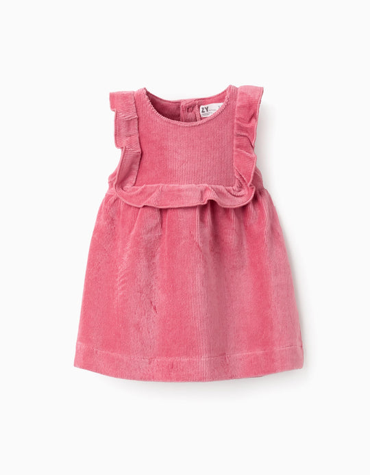 Corduroy Dress with Ruffles for Newborns, Pink