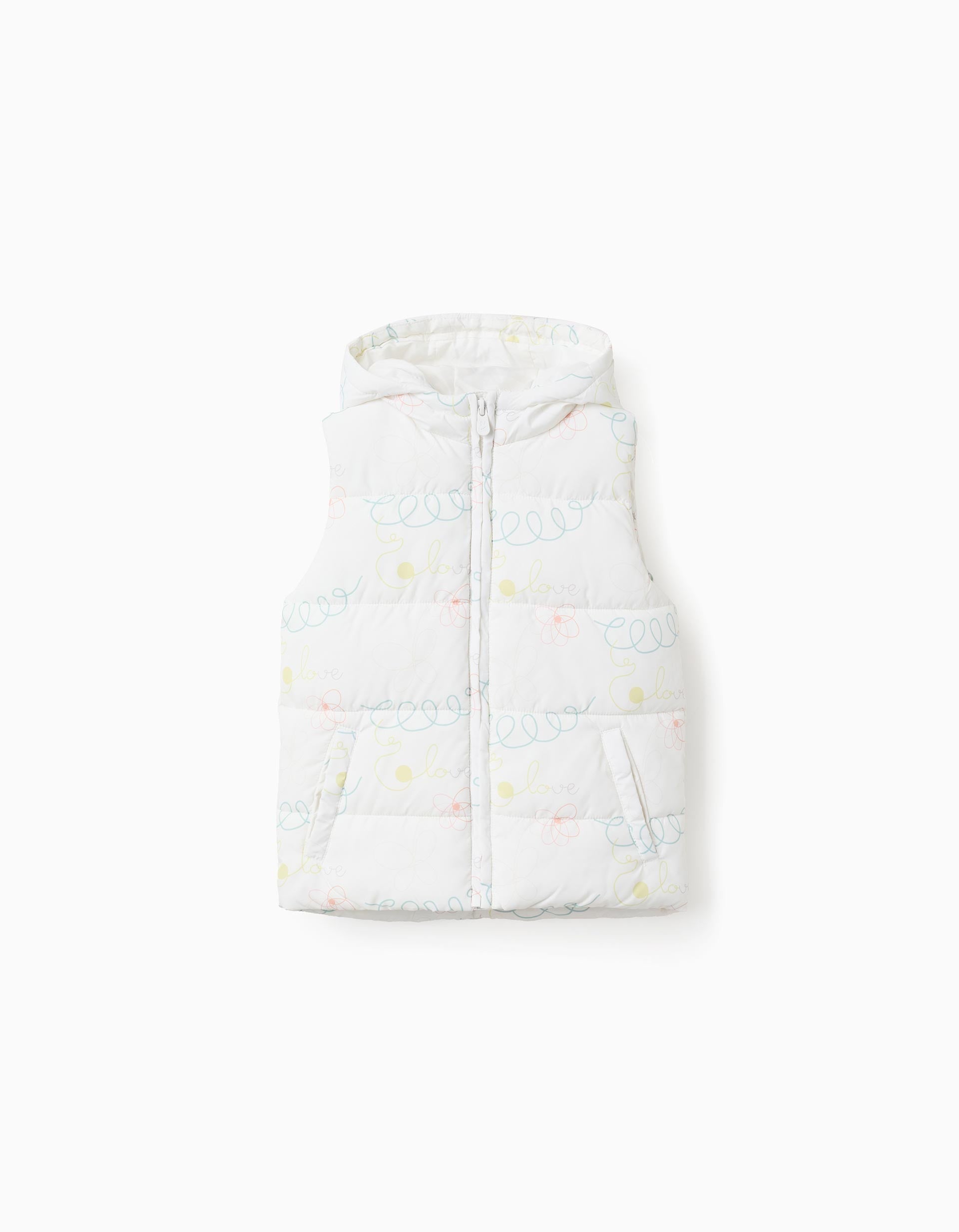 Padded Vest with Hood and Motif for Girls 'Love', White | La vie en Rose | KSA