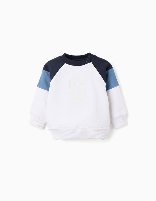 Brushed sweatshirt with contrast sleeves for baby boys, white/blue