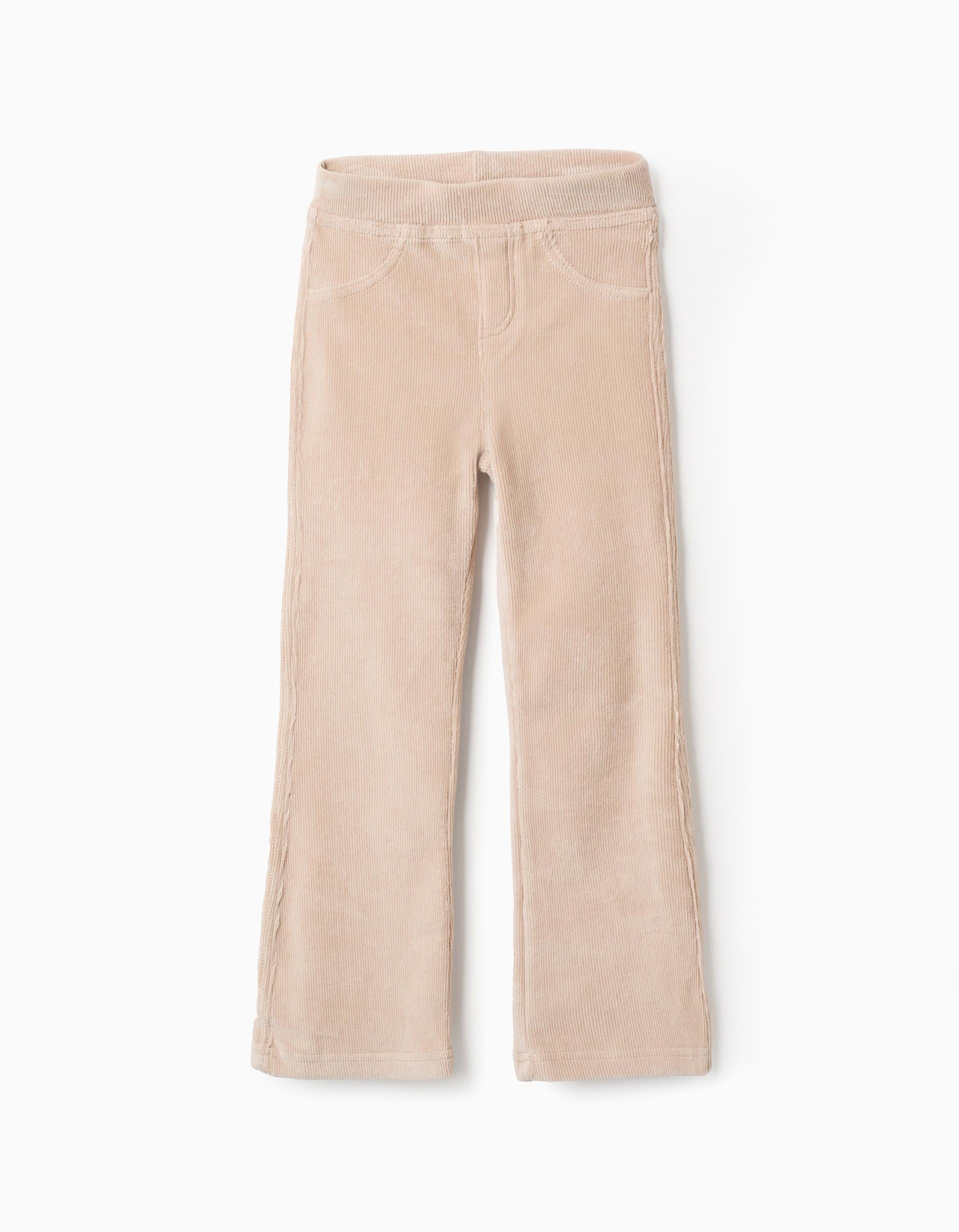 Flared corduroy leggings for girls, beige | Ziddy KSA
