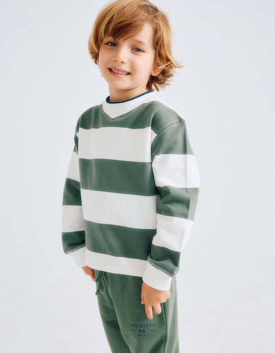 سويتشيرت مخطط للأولاد، أخضر/أبيض
