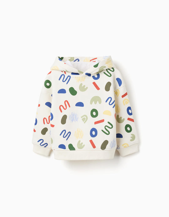 Brushed hooded sweatshirt with colourful motif for baby boys, multicolour