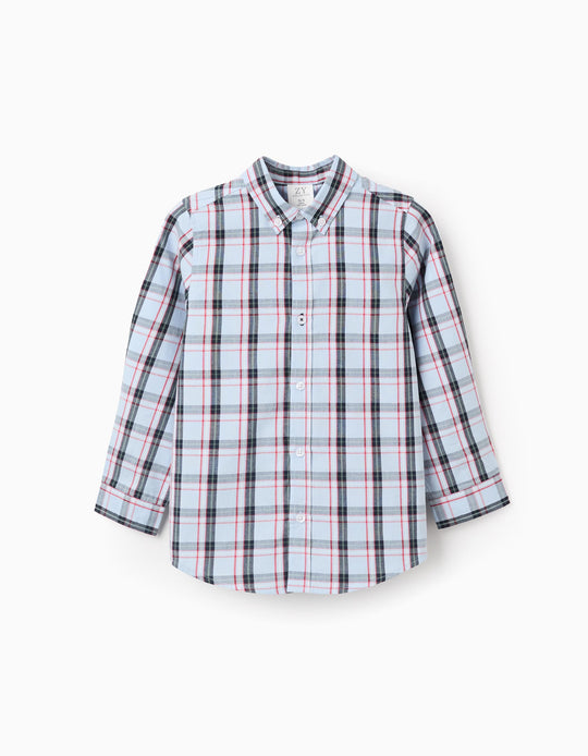 Cotton Shirt with Check for Boys, Blue/Red/Black/Green