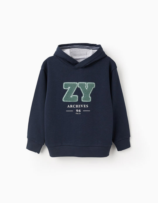 Hooded Sweatshirt with Bouclé for Boys 'ZY Archives', Dark Blue