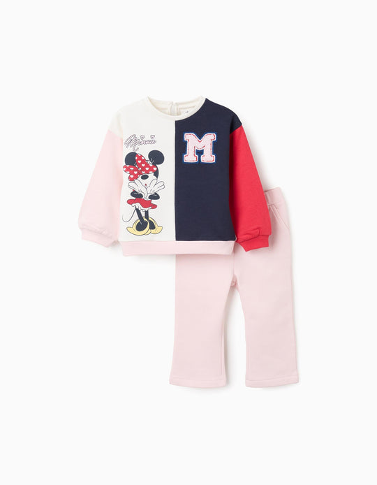 ترينك سوت قطن بلوك ألوان للرضع البنات "Minnie"، زهري