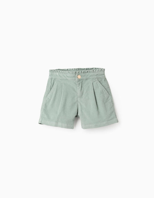 Corduroy Shorts with Ruffles for Girls, Aqua Green