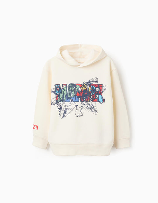 سويتشيرت بقبعة وبطبعة للأولاد "Avengers"، أبيض