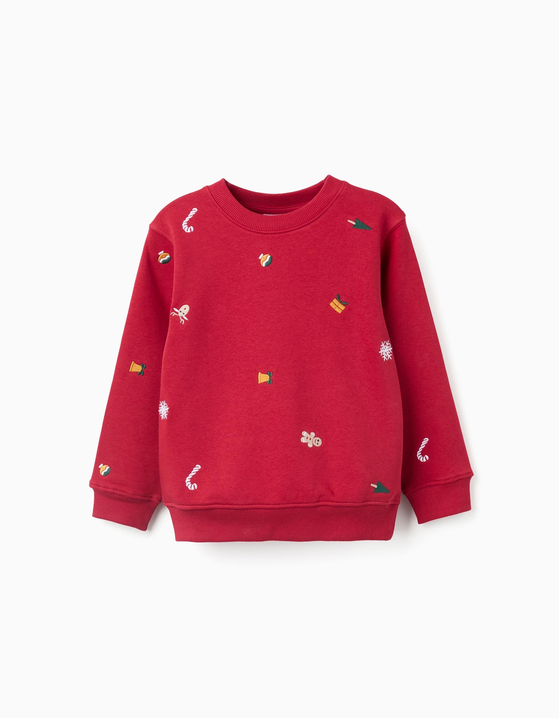 Brushed sweatshirt with Christmas embroidery for boys, red | Ziddy KSA