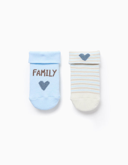 Pack of 2 Pairs of Thick Socks for Newborn and Babies 'Family', Blue