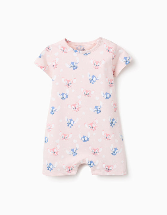 Cotton Romper-Pyjamas for Baby Girls 'Stitch & Angel', Pink