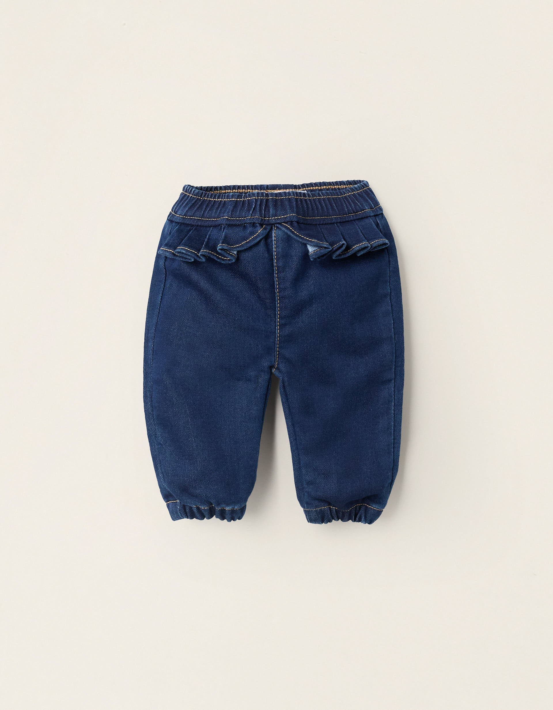 Denim Trousers with Ruffles at The Waist for Newborns, Blue | La vie en Rose | KSA